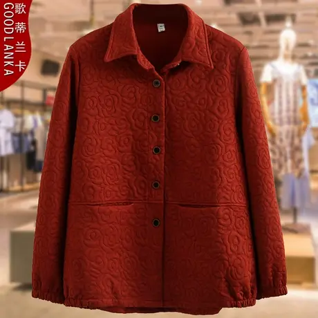 大码中老年妈妈秋装翻领夹棉夹克女200斤宽松洋气妈妈装休闲外套图片