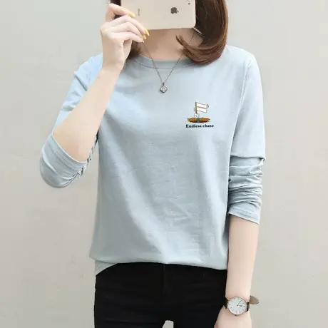 2件69】纯棉长袖t恤女外穿2023年春装上衣韩版宽松春秋打底衫内搭图片