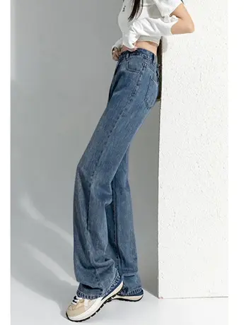 清仓夏季港风高腰阔腿牛仔裤女vibe风宽松垂感显瘦拖地直筒裤商品大图