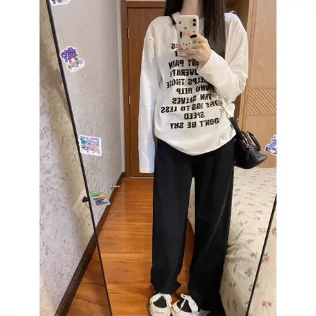 美式高街潮牌长袖T恤女初秋韩版宽松显瘦内搭外穿打底衫纯棉上衣商品大图