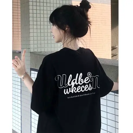 纯棉设计感美式复古短袖t恤女夏季宽松港风chic半袖上衣小个子ins商品大图