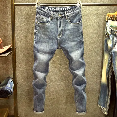 春秋季百搭款牛仔裤男时尚潮牌印花裤子韩版潮流舒适修身小直筒裤商品大图