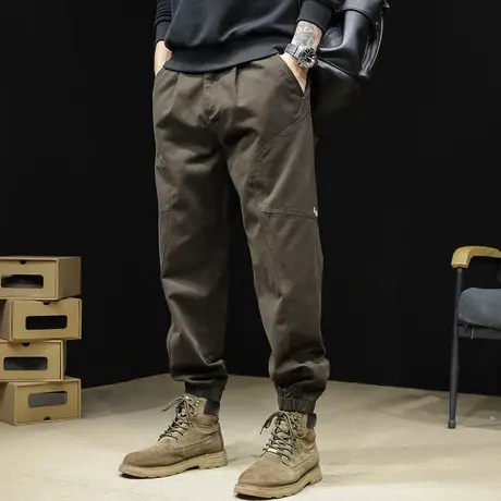 美式复古工装裤男潮牌男款束脚男裤秋季2023新款工装裤子男士大码商品大图