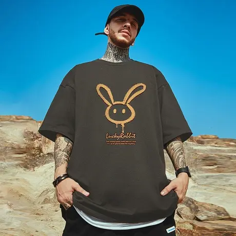 高街重磅短袖纯棉宽松大码男装无性别男女同款半袖T恤夏季落肩袖图片