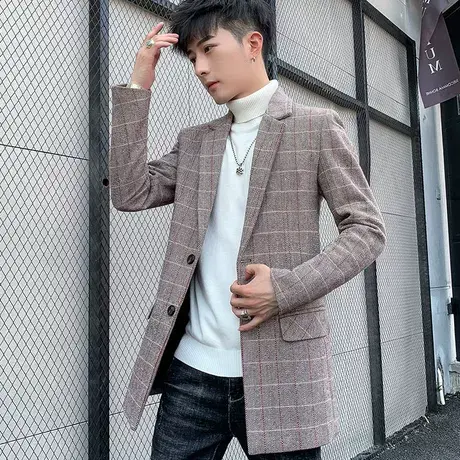 2019秋冬新款男士风衣中长款羊毛呢子大衣男韩版潮流毛呢外套英伦图片