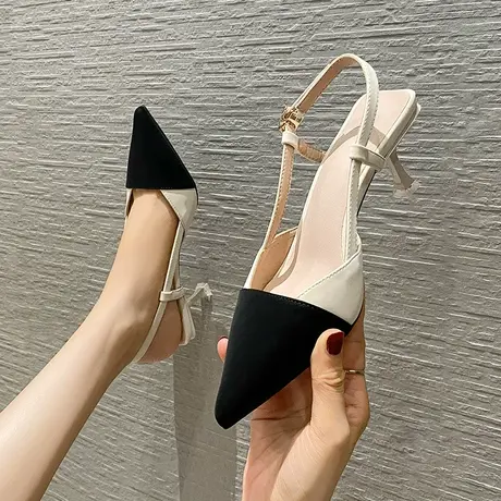 设计感小众一字扣带高跟鞋女细跟2022年夏季新款气质百搭尖头凉鞋图片