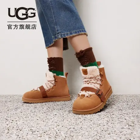 UGG2023冬季新款男女同款休闲舒适纯色系带平底毛茸款短靴1153510图片