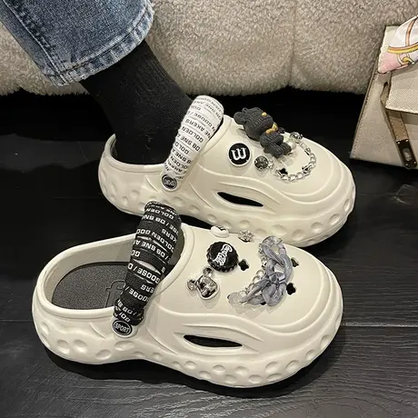 洞洞鞋凉鞋女夏季可爱暴力熊卡通包头厚底高跟防滑两穿凉拖鞋外穿商品大图