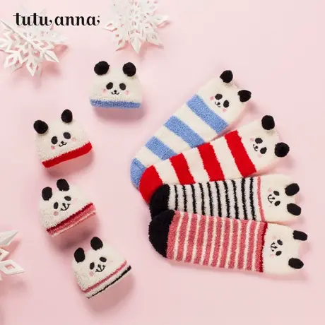 tutuanna毛毛袜女 秋冬珊瑚绒保暖加厚圣诞可爱日系加厚地板袜女图片