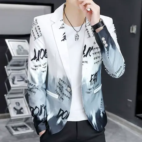 秋天外套男士潮流韩版小西装ins帅气休闲男装个性渐变修身型西服商品大图