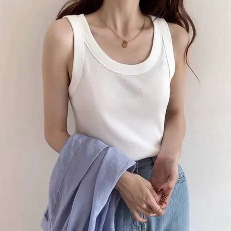 针织小背心纯棉螺纹内搭性感心机打底上衣女外穿显瘦无袖短款商品大图