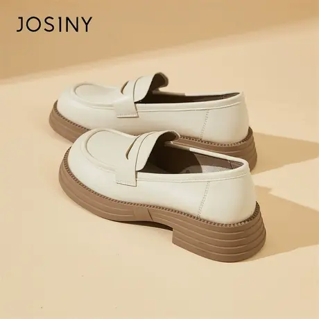 Josiny/卓诗尼厚底乐福鞋女粗跟2024新款春季爆款白色一脚蹬女鞋商品大图