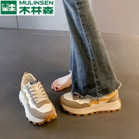 木林森鞋子女春季爆款厚底内增高复古时尚鞋女休闲运动轻便老爹鞋商品大图