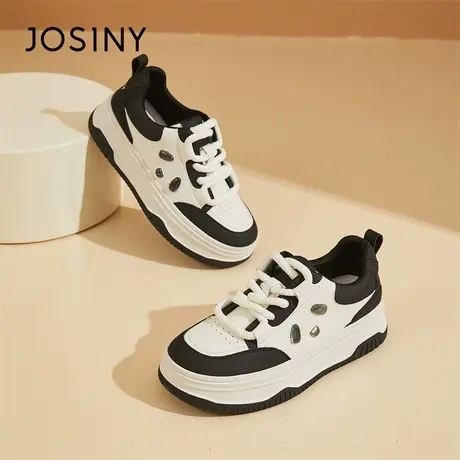 Josiny/卓诗尼厚底黑白板鞋2024新款春季潮流风百搭一脚蹬休闲鞋商品大图