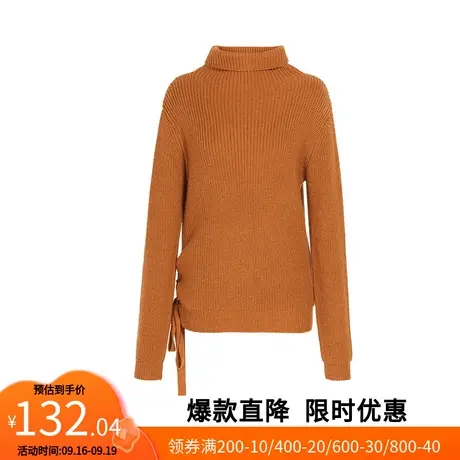 【艾格】2023春冬新款时尚高领毛衣女宽松长袖ins系带羊毛针织衫图片