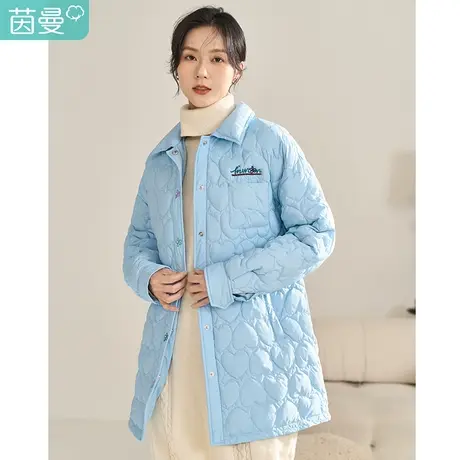 茵曼2023冬女装新款田园小翻领落肩装饰花朵绣花鸭绒中长款羽绒服图片