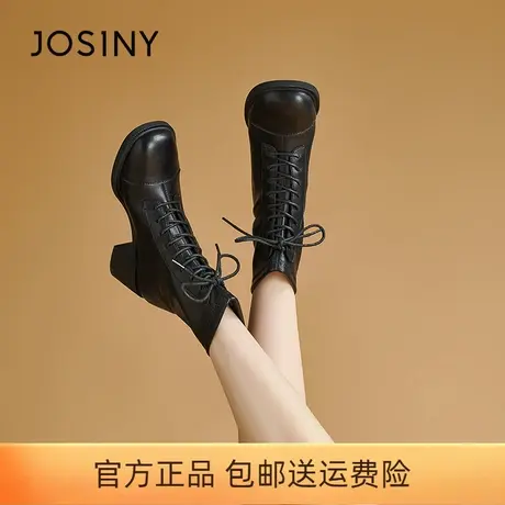 卓诗尼英伦风马丁靴女2023秋冬新款粗跟高跟女靴小个子短靴子正品图片