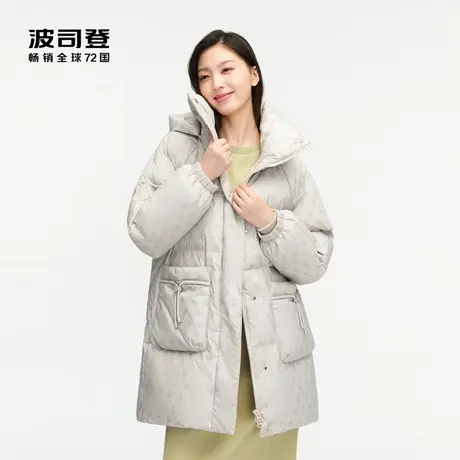 波司登2023新款女中款时尚休闲羽绒服爱心老花甜美时尚鸭绒连帽商品大图
