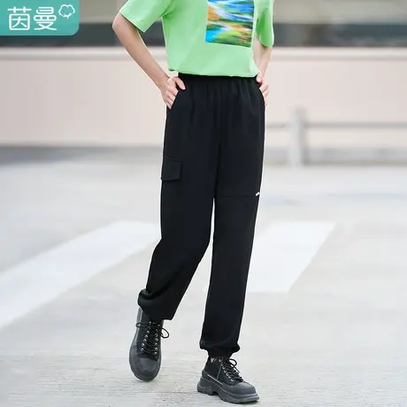 茵曼束脚工装长裤女士2023夏季新款宽松显瘦萝卜高腰松紧时尚裤子图片