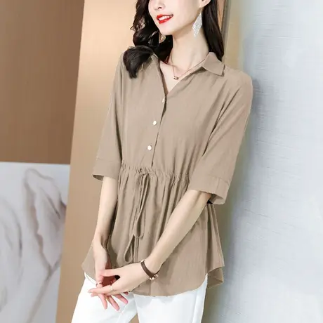 雪纺衫女夏季薄款新款2023年高端小衫减龄大码遮肚子收腰上衣妈妈图片