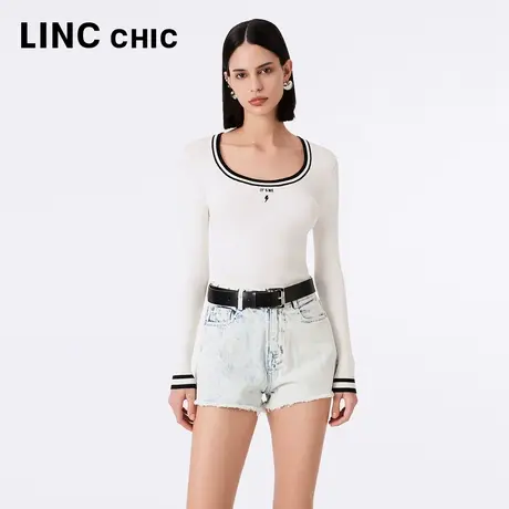 LINCCHIC金羽杰2023年秋季新款修身紧致撞色边针织衫女S233SW459Y商品大图