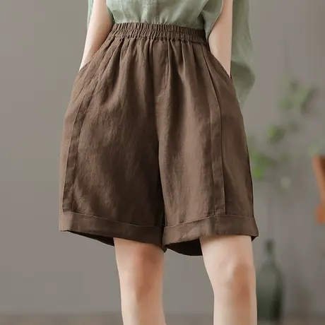 dza 高腰显瘦白色阔腿棉麻短裤女士夏季新款宽松休闲五分亚麻裤子图片