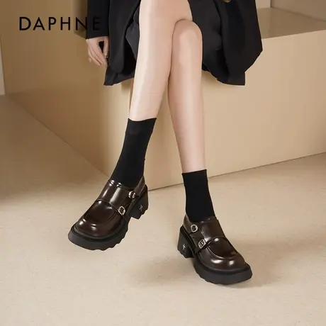 达芙妮厚底乐福鞋女2025新款早春黑色英伦风小皮鞋百搭增高单鞋女图片