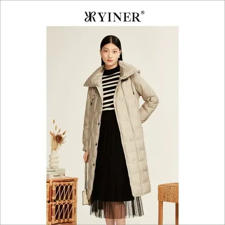 YINER音儿女装2022冬季新款高立领连帽风衣式羽绒服商品大图