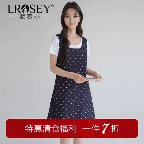 【韩系方领碎花背带裙】蓝若水大码2025夏装新款小个子口袋连衣裙图片