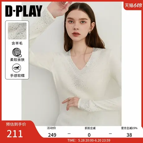 DPLAY2025年春季新款白色毛衣女修身好看独特重工镶钻针织衫上衣商品大图