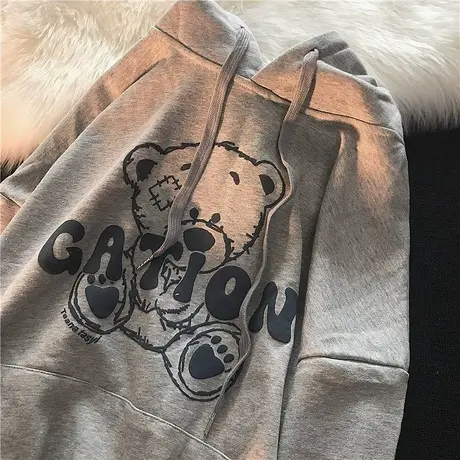 古着vintage潮牌帽衫卫衣女秋季新款原创小众设计加绒上衣外套ins图片