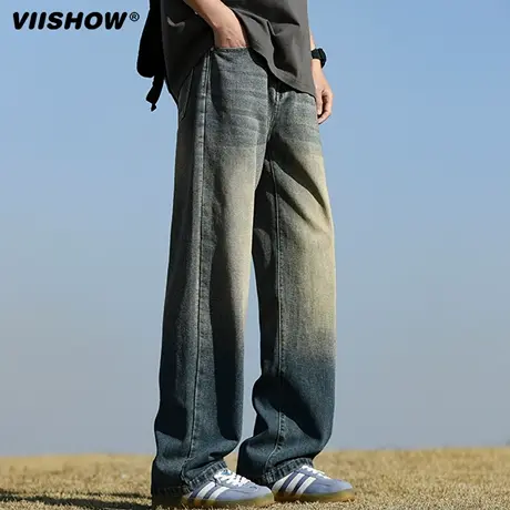 VIISHOW牛仔裤男2025年秋季新品宽松直筒男裤美式复古阔腿裤长裤商品大图