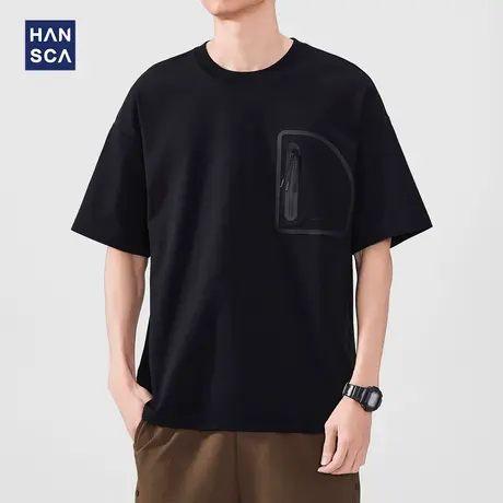hansca 日系拉链口袋短袖T恤男2025夏季新款轻薄凉感宽松休闲上衣商品大图
