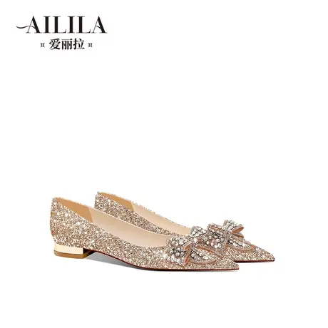 爱丽拉婚鞋女2023新款平底舒适脚胖孕妇不累脚公主闪钻水晶新娘鞋商品大图