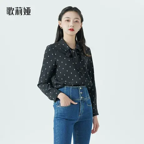 【现货】歌莉娅通勤女新款真丝印考拉可拆卸飘带领衬衫1A8C3E690图片