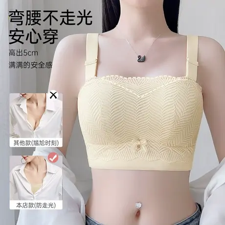 润微无肩带内衣女大胸显小薄款防滑美背防走光抹胸收副乳文胸罩商品大图
