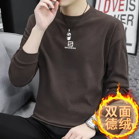德绒卫衣男2023新款秋冬款印花潮流宽松保暖双面绒圆领无帽长袖商品大图