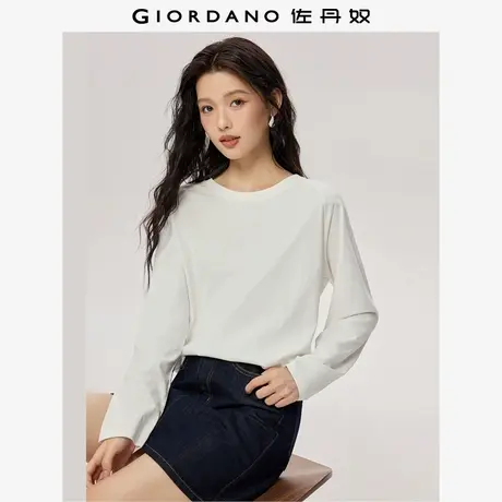 佐丹奴T恤女装纯棉纯色圆领插肩中长款针织长袖T恤 13325796商品大图