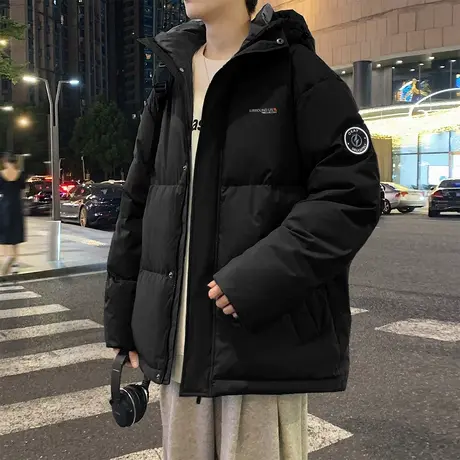 唐狮冬季新款男士羽绒服撞色连帽短款面包服港风休闲厚外套宽松潮图片