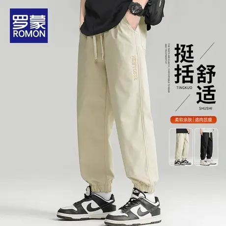 罗蒙日系工装裤子男士春秋季潮牌百搭直筒宽松刺绣款束脚休闲长裤商品大图