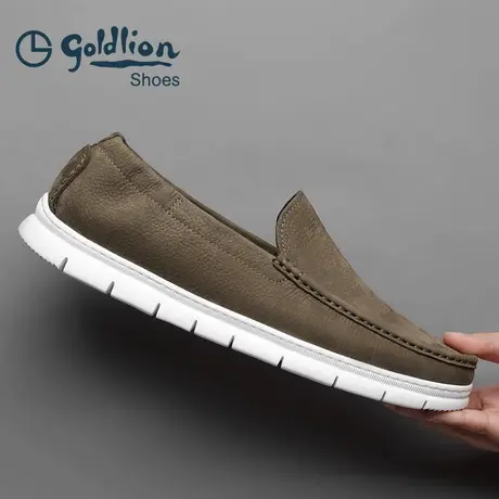 Goldlion/金利来头层牛皮休闲皮鞋男一脚蹬软底舒适乐福鞋爸爸鞋商品大图