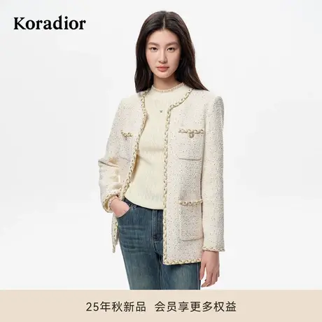 珂莱蒂尔2025秋季新款气质名媛香风绵羊毛粗花呢短款外套女上衣图片