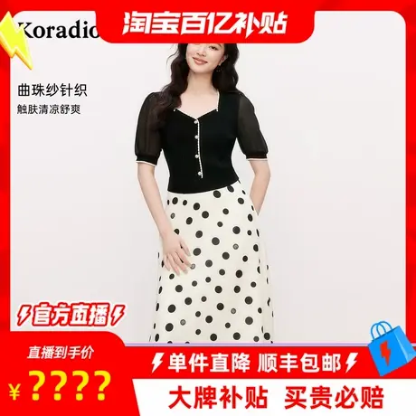 【百补穿搭馆】蒂尔2025年拼接黑白波点复古连衣裙女显瘦中长裙图片