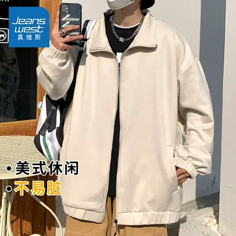 KZH真维斯时尚长袖外套男秋冬新款宽松拉链夹克灯芯绒休闲上衣服商品大图