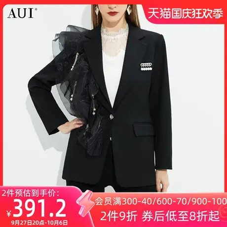 AUI职业气质黑色小众西装外套女2023秋冬新款休闲百搭夹棉西服厚图片
