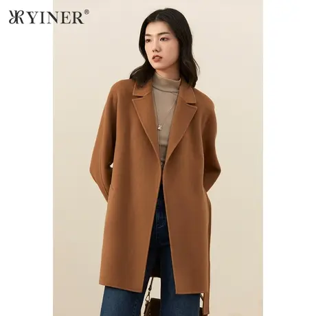 YINER音儿女装冬季新款羊毛含羊绒双面呢大衣商品大图