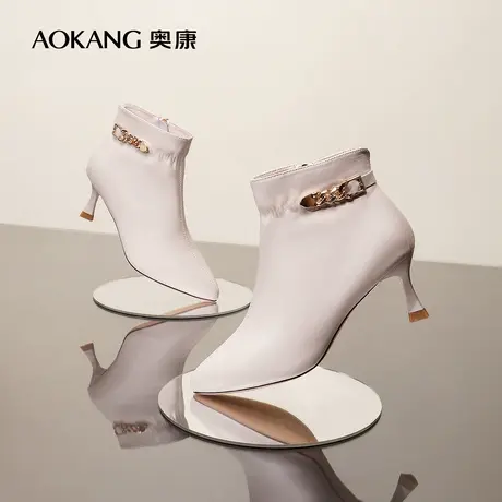 【门店发货】奥康女鞋冬季新款透气时装靴尖头细高跟气质女士靴子图片