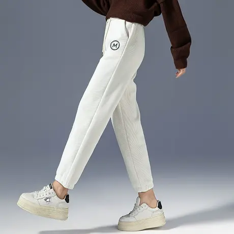 加绒运动休闲裤女2023新款秋冬束脚卫裤冬季加厚裤子哈伦裤条绒裤商品大图