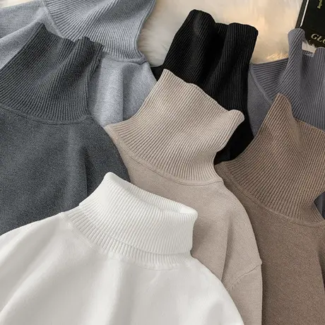 男士毛衣2023新款秋冬季高领针织衫打底衫纯色白色毛线衣潮流百搭商品大图