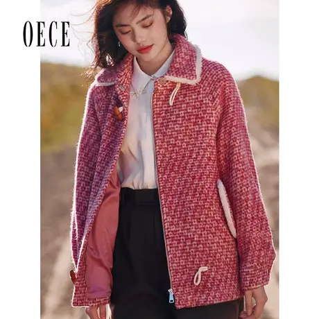 【买1送1】Oece冬装新款温柔复古个性气质羊毛呢大衣外套商品大图